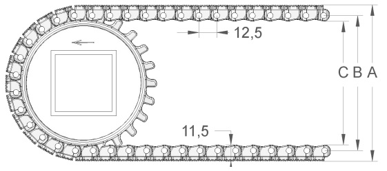 Модульная конвейерная лента с фрикционными вставками S.12-408 F/2 чертеж