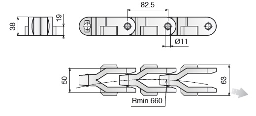 Ящичная конвейерная цепь серии CC 1400 TAB чертеж