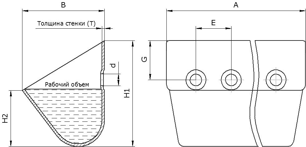Ковш норийный металлический цельнотянутый КНШ (DIN 15234) чертеж