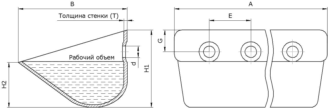Ковш норийный металлический цельнотянутый тип Ц чертеж