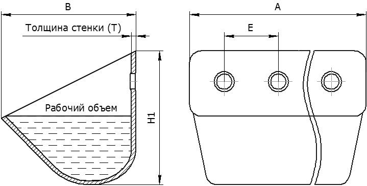 Ковш элеватора норийный металлический цельнотянутый УКЗ - общий чертеж