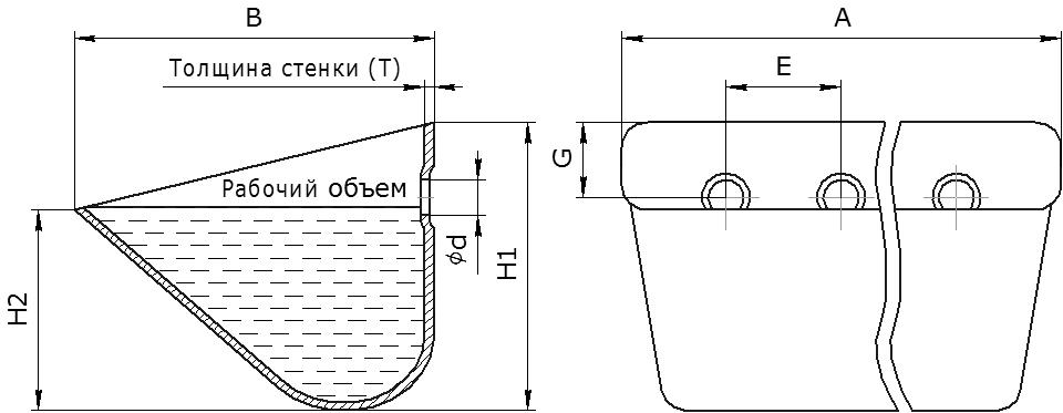 Ковш норийный металлический цельнотянутый Super Starco (SPS) чертеж