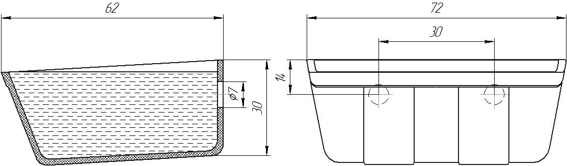 Ковш норийный полимерный DW-0706 (без дна/с дном) чертеж