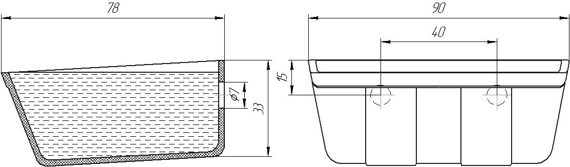 Ковш норийный полимерный DW-0907 (без дна/с дном) чертеж