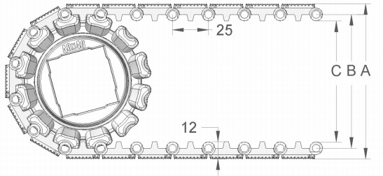 Модульная конвейерная лента S. 25-408 F/2 c фрикционными вставками чертеж