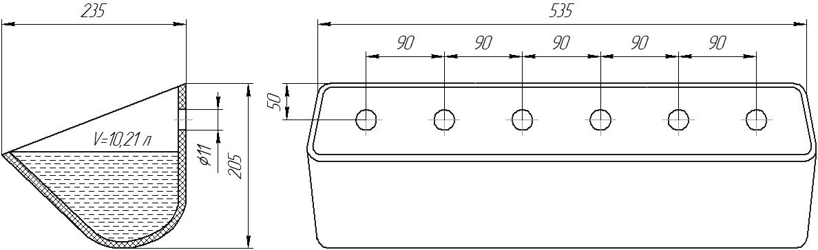 Ковш норийный полимерный DK 20x8 чертеж