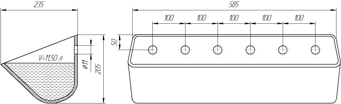 Ковш норийный полимерный DK 22x8 чертеж