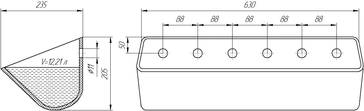 Ковш норийный полимерный DK 24x8 чертеж