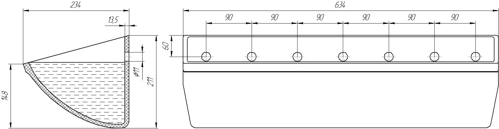 Ковш норийный полимерный JCC-S 24х8 чертеж