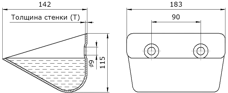 Ковш норийный металлический цельнотянутый D-1814 чертеж
