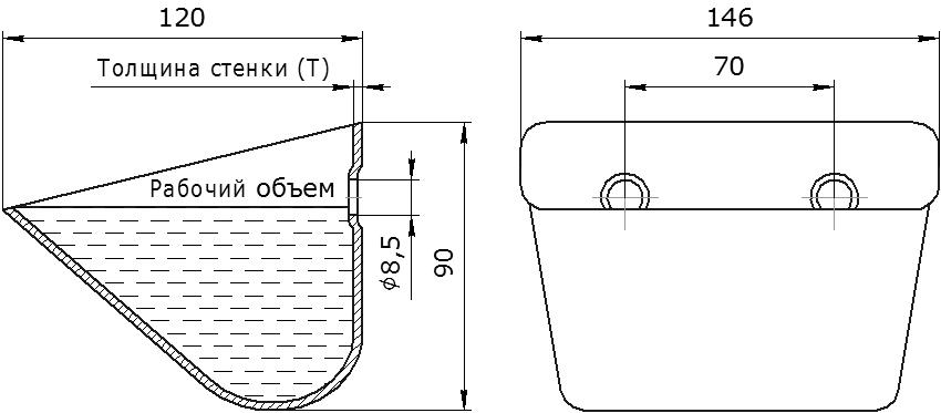 Ковш норийный металлический цельнотянутый JET 14-120 чертеж