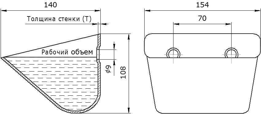 Ковш норийный металлический цельнотянутый JET 15-140 чертеж