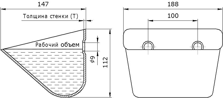 Ковш норийный металлический цельнотянутый JET 18-140 чертеж