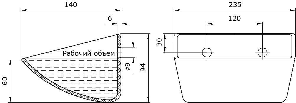Ковш норийный полимерный S 225-140 HDP чертеж