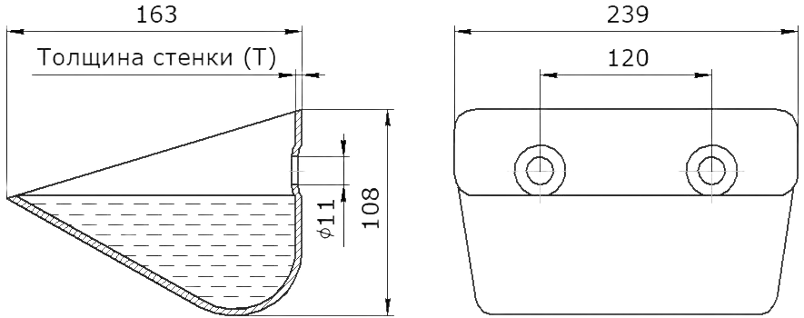 Ковш норийный металлический цельнотянутый Starco S 230-165 чертеж