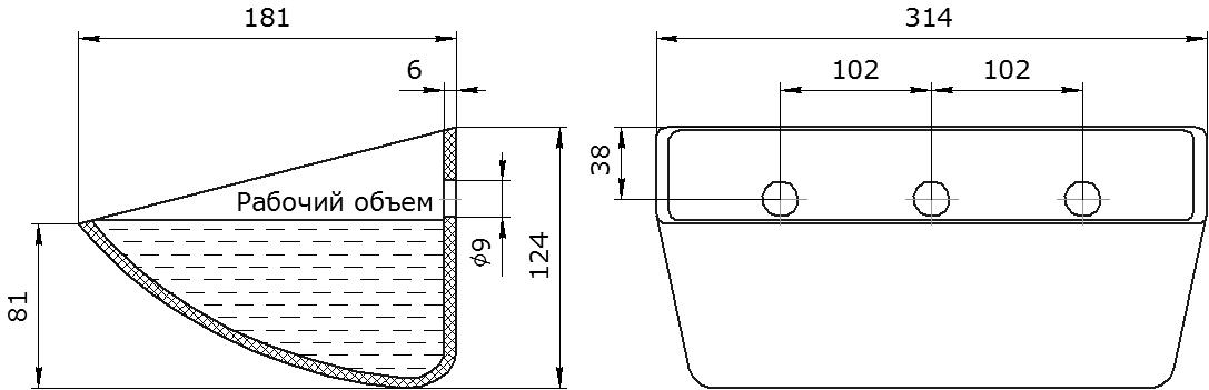 Ковш норийный полимерный S 300-180 HDP чертеж