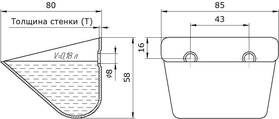 Ковш норийный металлический цельнотянутый SM-0808 чертеж