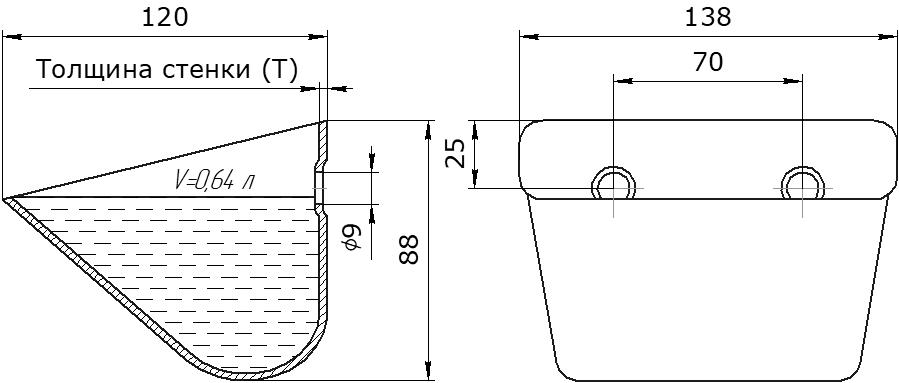 Ковш норийный металлический цельнотянутый SM-1312 чертеж