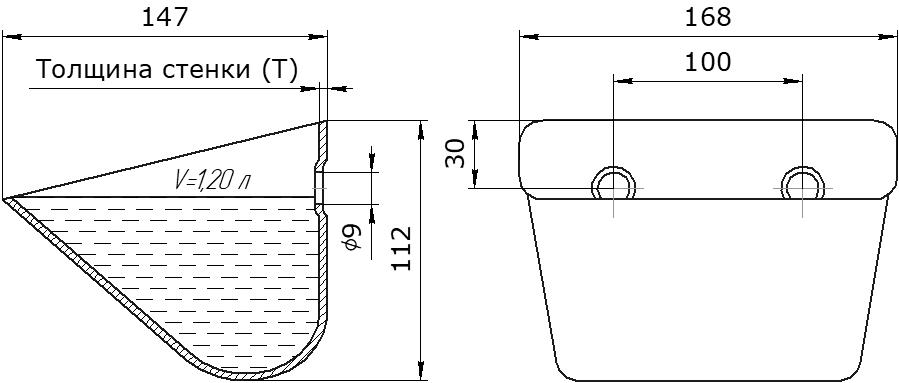 Ковш норийный металлический цельнотянутый SM-1614 чертеж