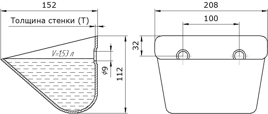 Ковш норийный металлический цельнотянутый SM-2015 чертеж