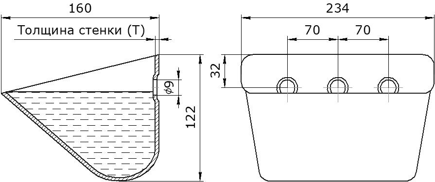 Ковш норийный металлический цельнотянутый SM-2316 чертеж