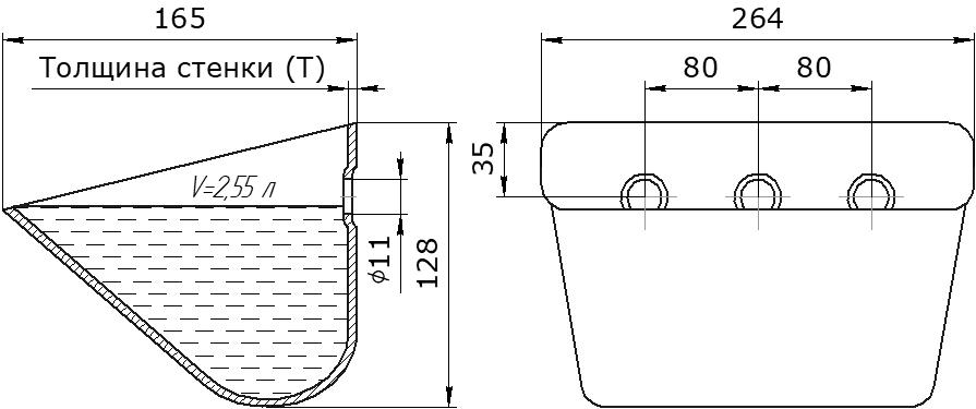 Ковш норийный металлический цельнотянутый SM-2616 чертеж
