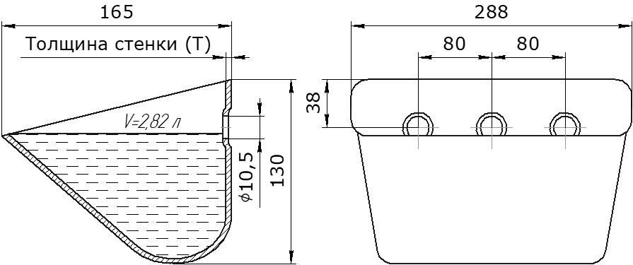 Ковш норийный металлический цельнотянутый SM-2816 чертеж