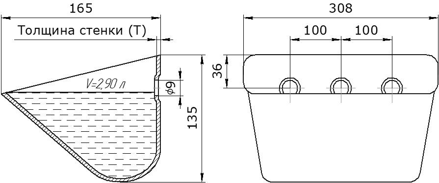 Ковш норийный металлический цельнотянутый SM-3016 чертеж