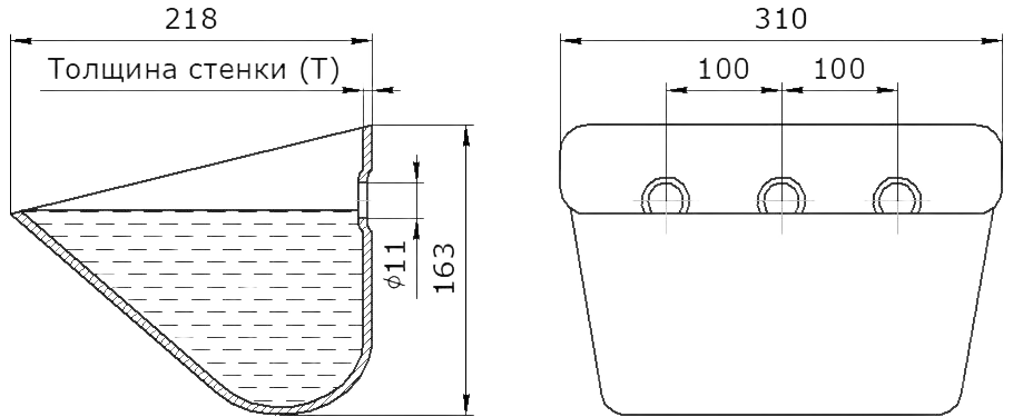 Ковш норийный металлический цельнотянутый SM-3021 чертеж