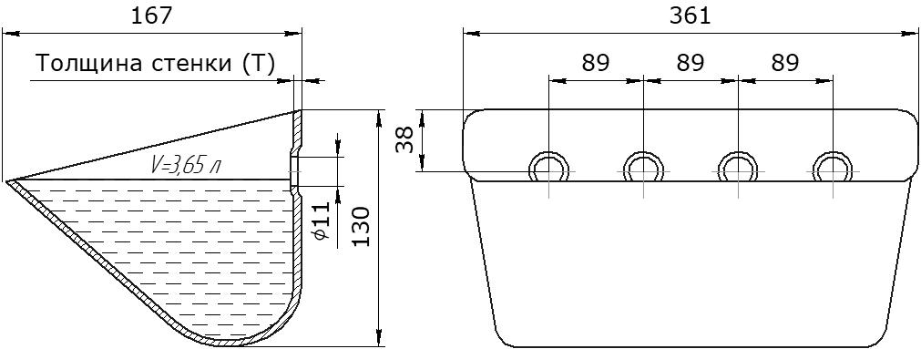 Ковш норийный металлический цельнотянутый SM-3516 чертеж
