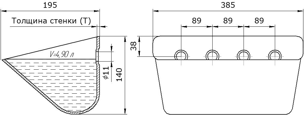 Ковш норийный металлический цельнотянутый SM-3718 чертеж