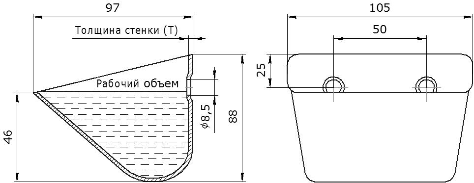 Ковш норийный металлический цельнотянутый SPS 100-100 чертеж