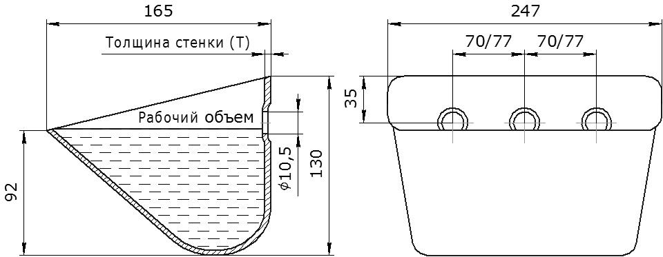 Ковш норийный металлический цельнотянутый SPS 240-160/А чертеж