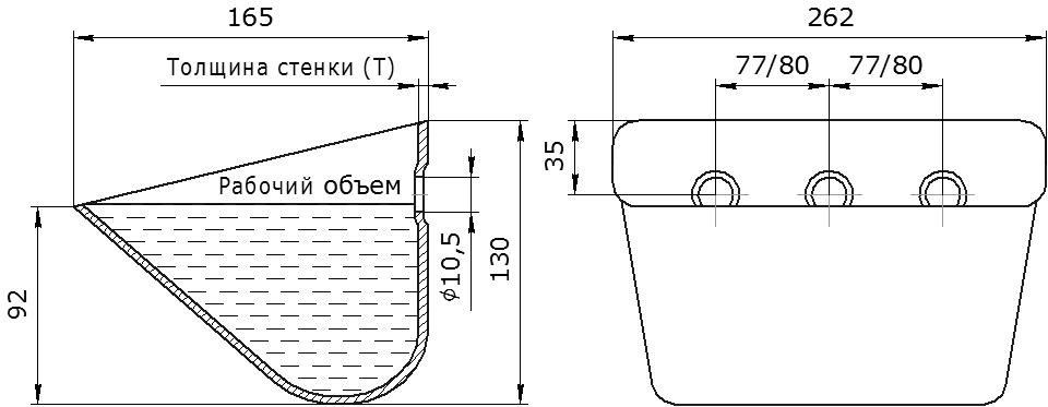 Ковш норийный металлический цельнотянутый SPS 260-165 чертеж