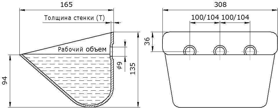 Ковш норийный металлический цельнотянутый SPS 300-165/А чертеж