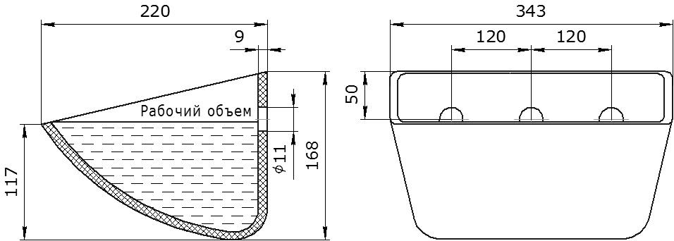 Ковш норийный полимерный SPS 330-215 HDP чертеж