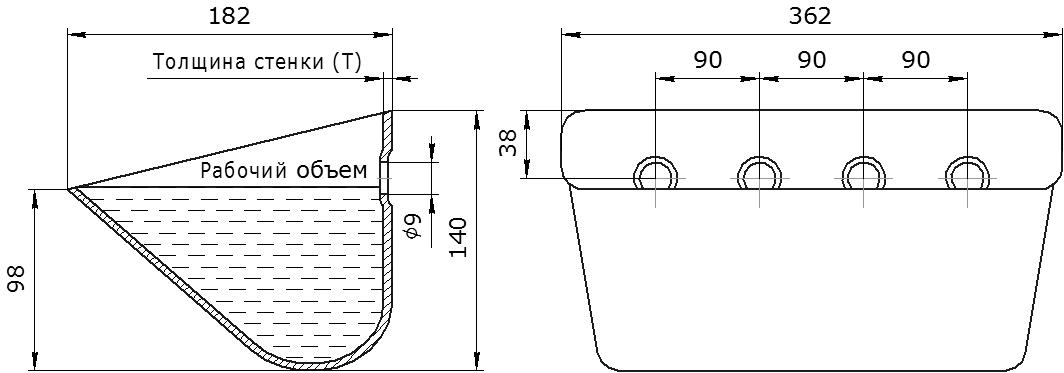 Ковш норийный металлический цельнотянутый SPS 350-180/А чертеж