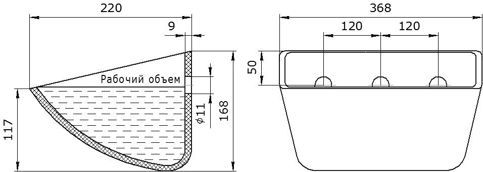 Ковш норийный полимерный SPS 350-215/A HDP чертеж