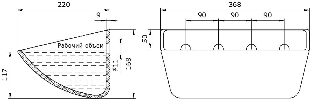 Ковш норийный полимерный SPS 350-215/B HDP чертеж