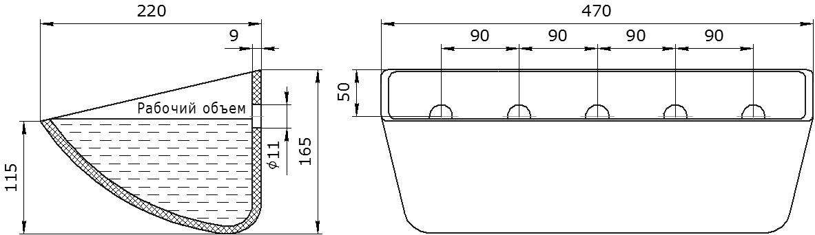 Ковш норийный полимерный SPS 450-215 HDP чертеж