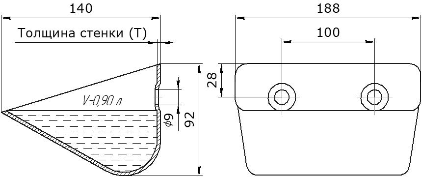 Ковш норийный металлический цельнотянутый SS-1814 чертеж