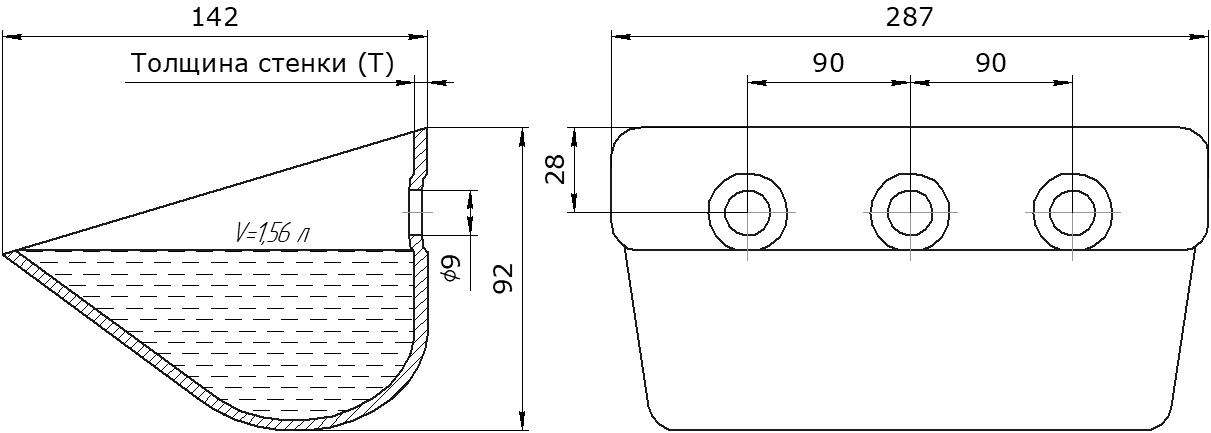 Ковш норийный металлический цельнотянутый SS-2814 чертеж
