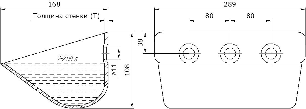 Ковш норийный металлический цельнотянутый SS-2816 чертеж