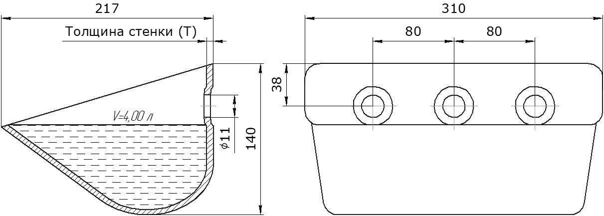 Ковш норийный металлический цельнотянутый SS-3021 чертеж