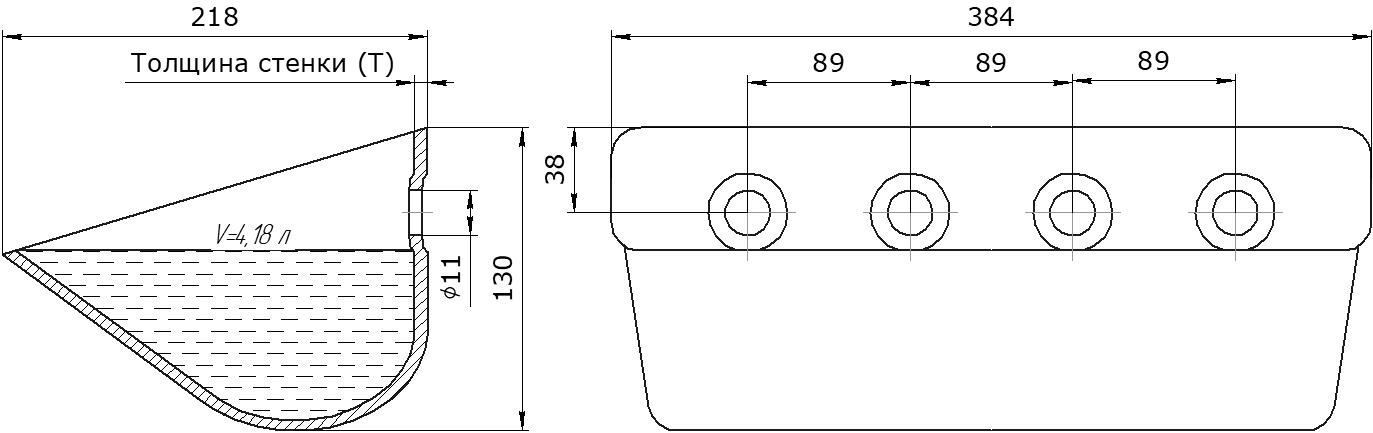 Ковш норийный металлический цельнотянутый SS-3721 чертеж