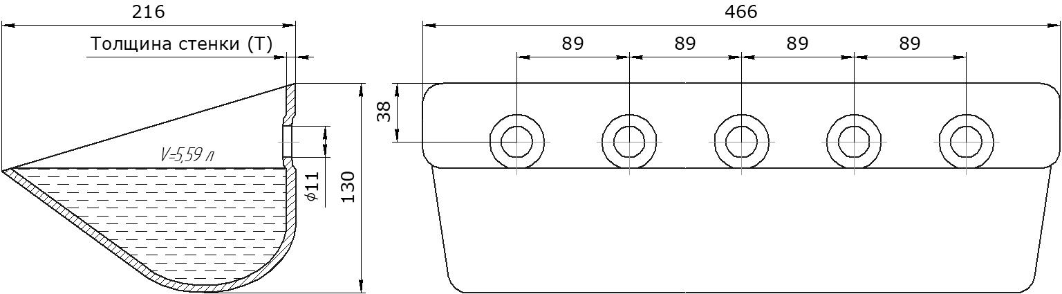 Ковш норийный металлический цельнотянутый SS-4521 чертеж