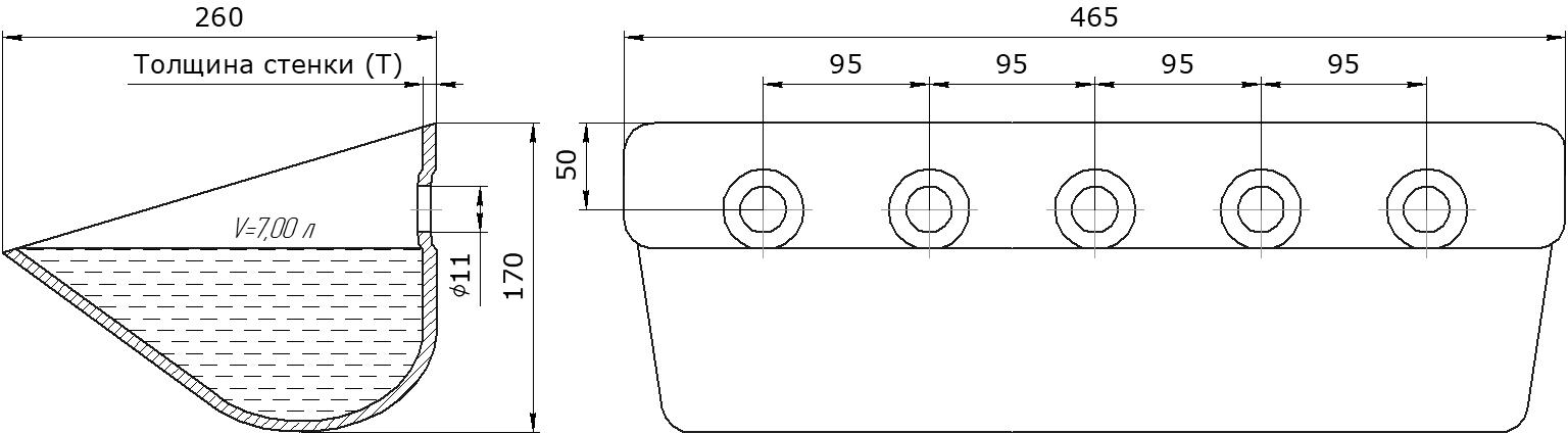 Ковш норийный металлический цельнотянутый SS-4626 чертеж