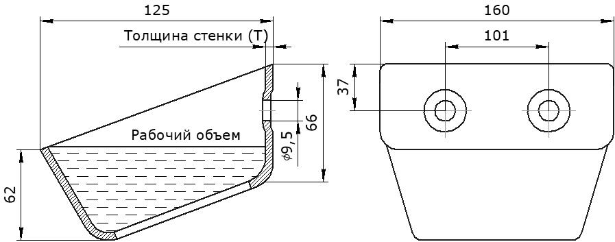 Ковш норийный металлический цельнотянутый КОЦ-160 чертеж