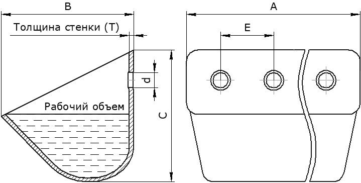 Ковш норийный металлический цельнотянутый серии SILO JET чертеж