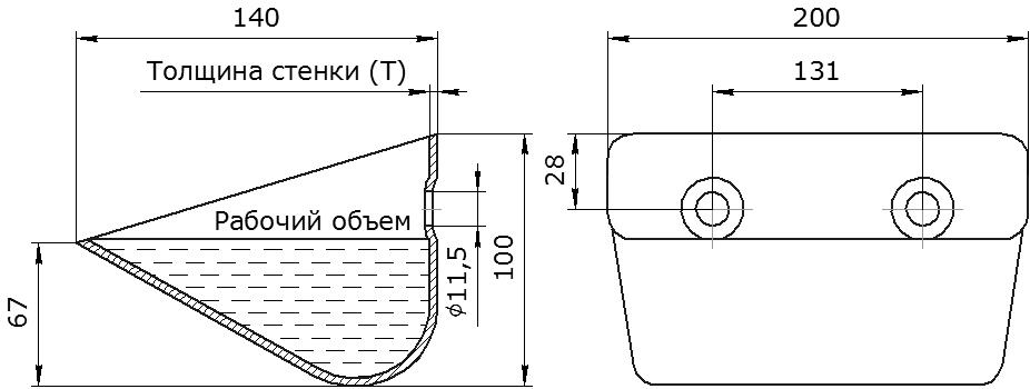 Ковш норийный металлический цельнотянутый Ц-200 чертеж